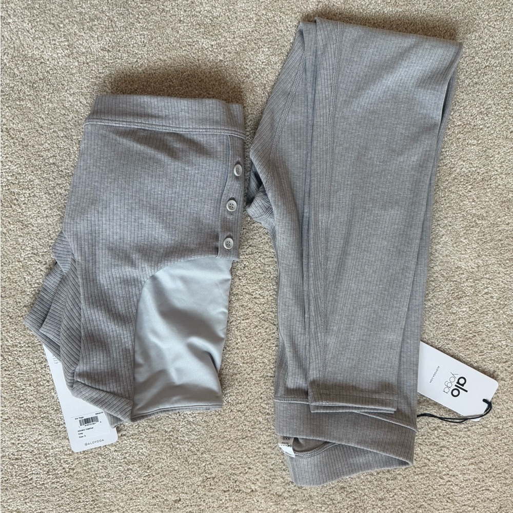 ALO Yoga Women's Gray Ribbed Set (2 items) - Gray Leggings & Top - NEW